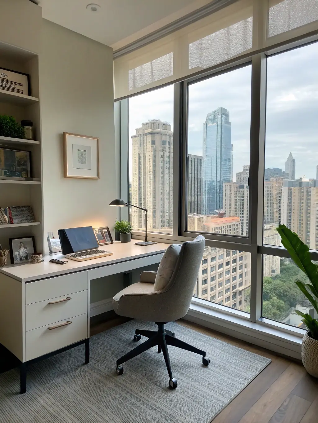 A professional office space with freshly painted walls and modern decor, representing Mr. Painter's commercial interior painting service.